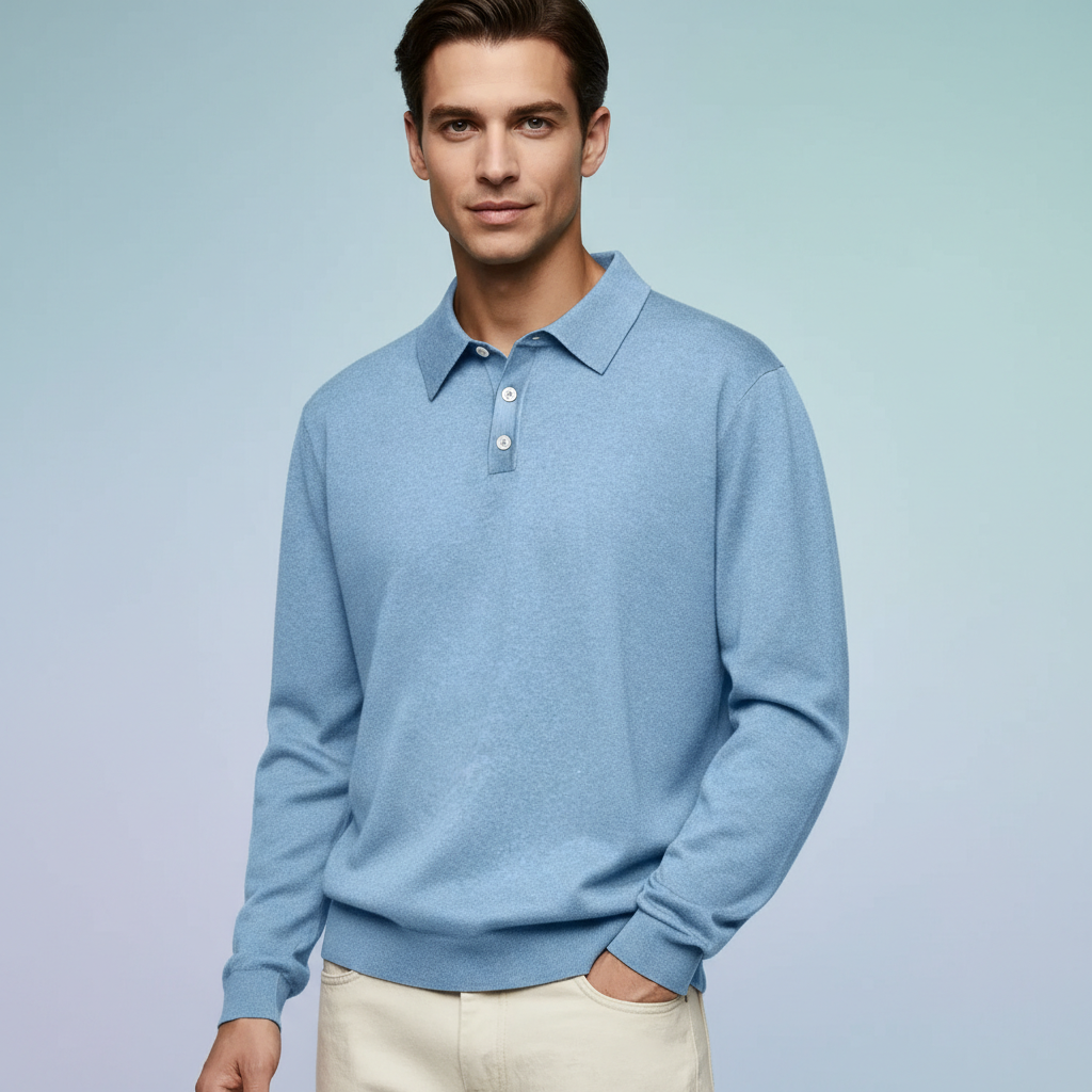 Cashmere Blend Lapel Polo Shirt For Men
