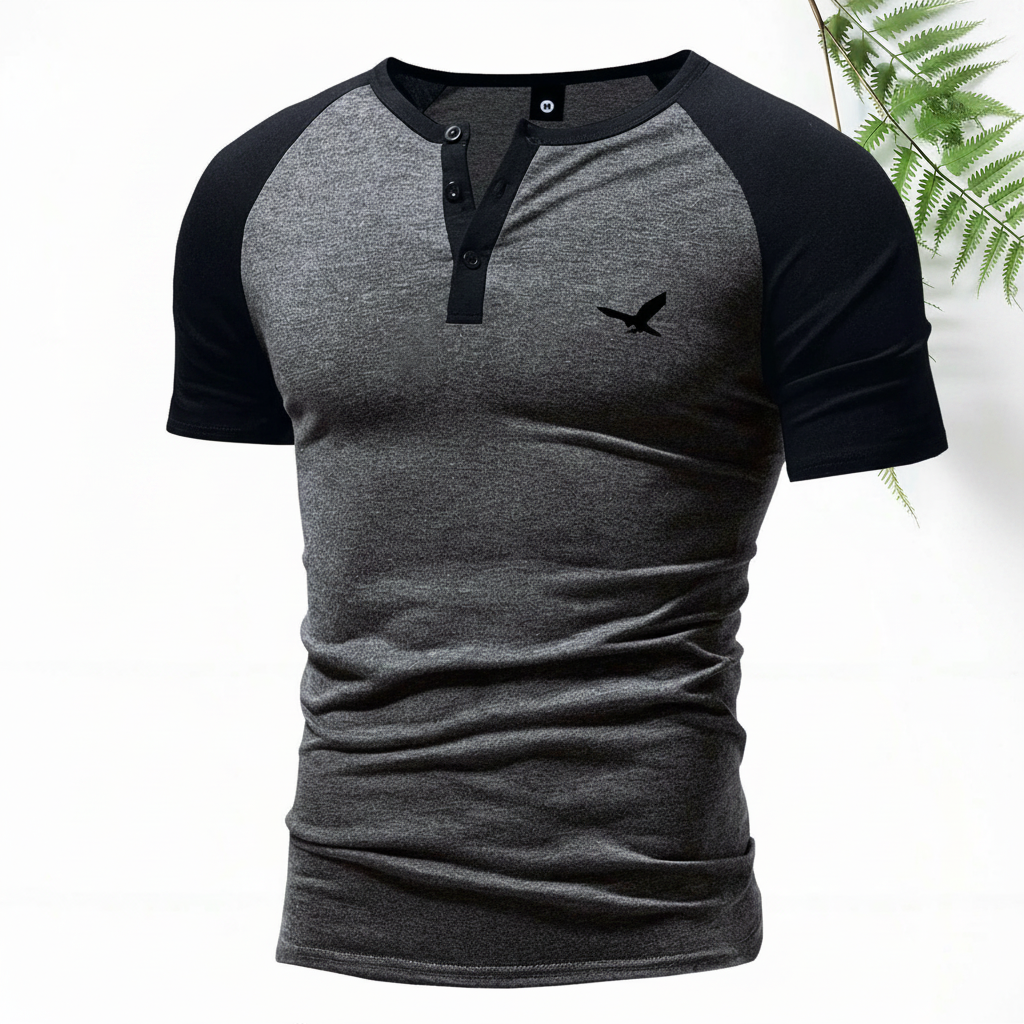 American Style Print Henley Short Sleeve T Shirt With Shorts For Men