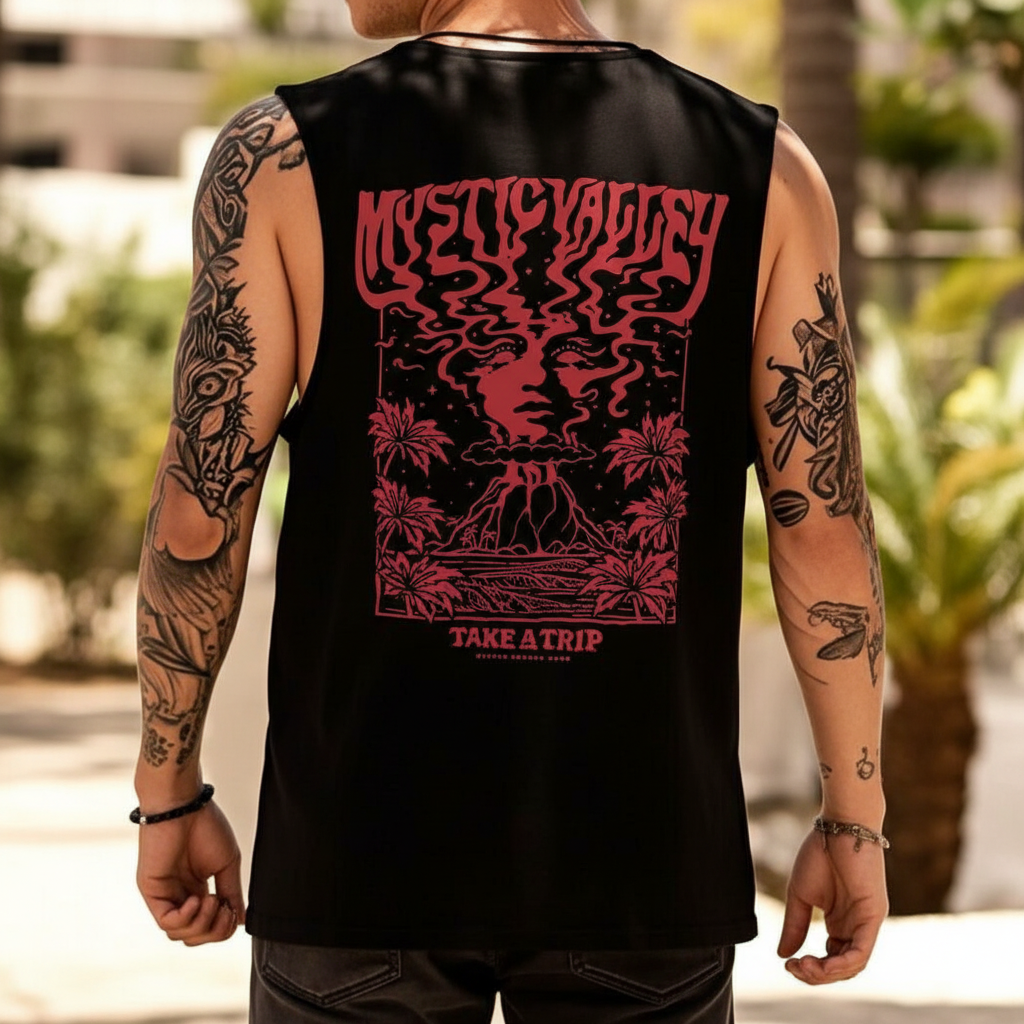 Coastal Summer Vacation Tree Print Tank Top For Men
