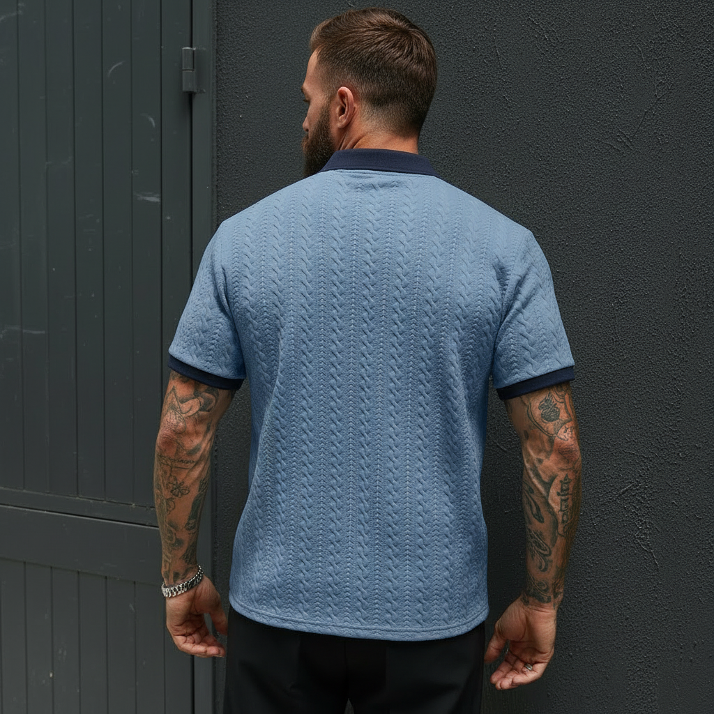 Contrast Color Short Sleeve Knitted Polo Shirt For Men