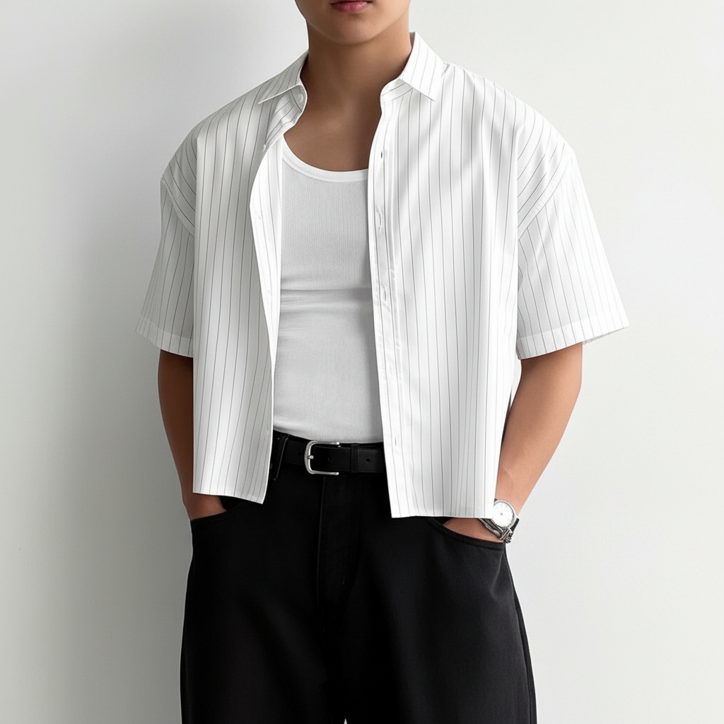 Loose Button Front Drop Shirt Collar For Men
