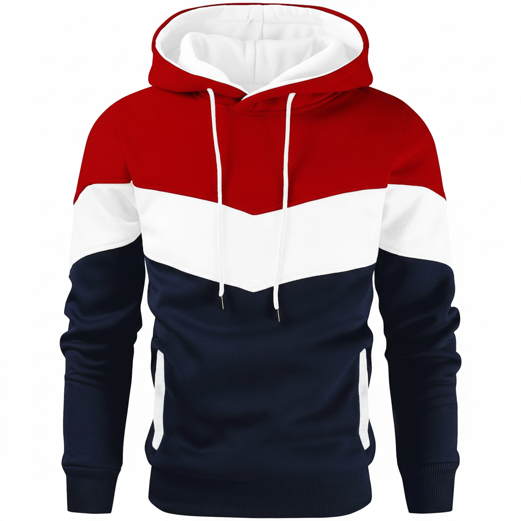  Men Novelty Color Block Pullover Fleece Hoodie Long Sleeve Casual Sweatshirt with Pocket