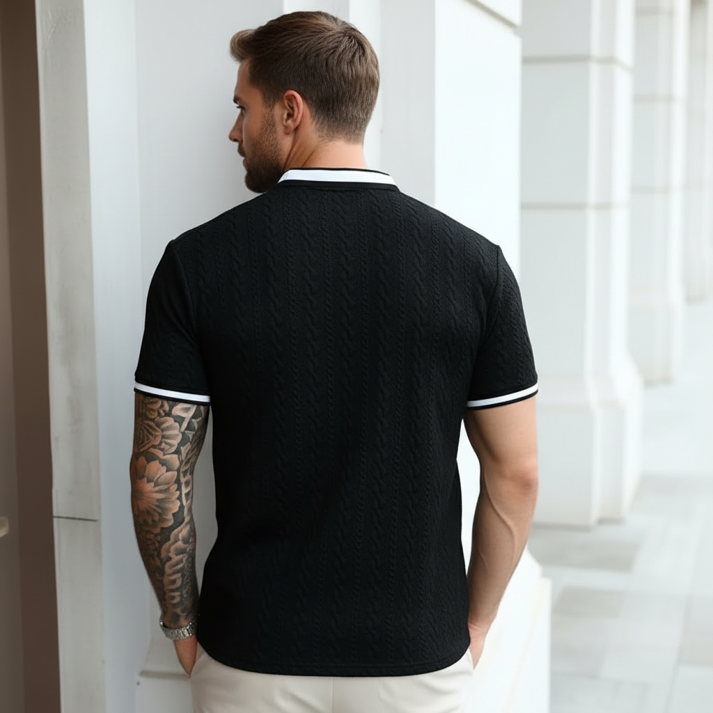 Contrast Color Short Sleeve Knitted Polo Shirt For Men
