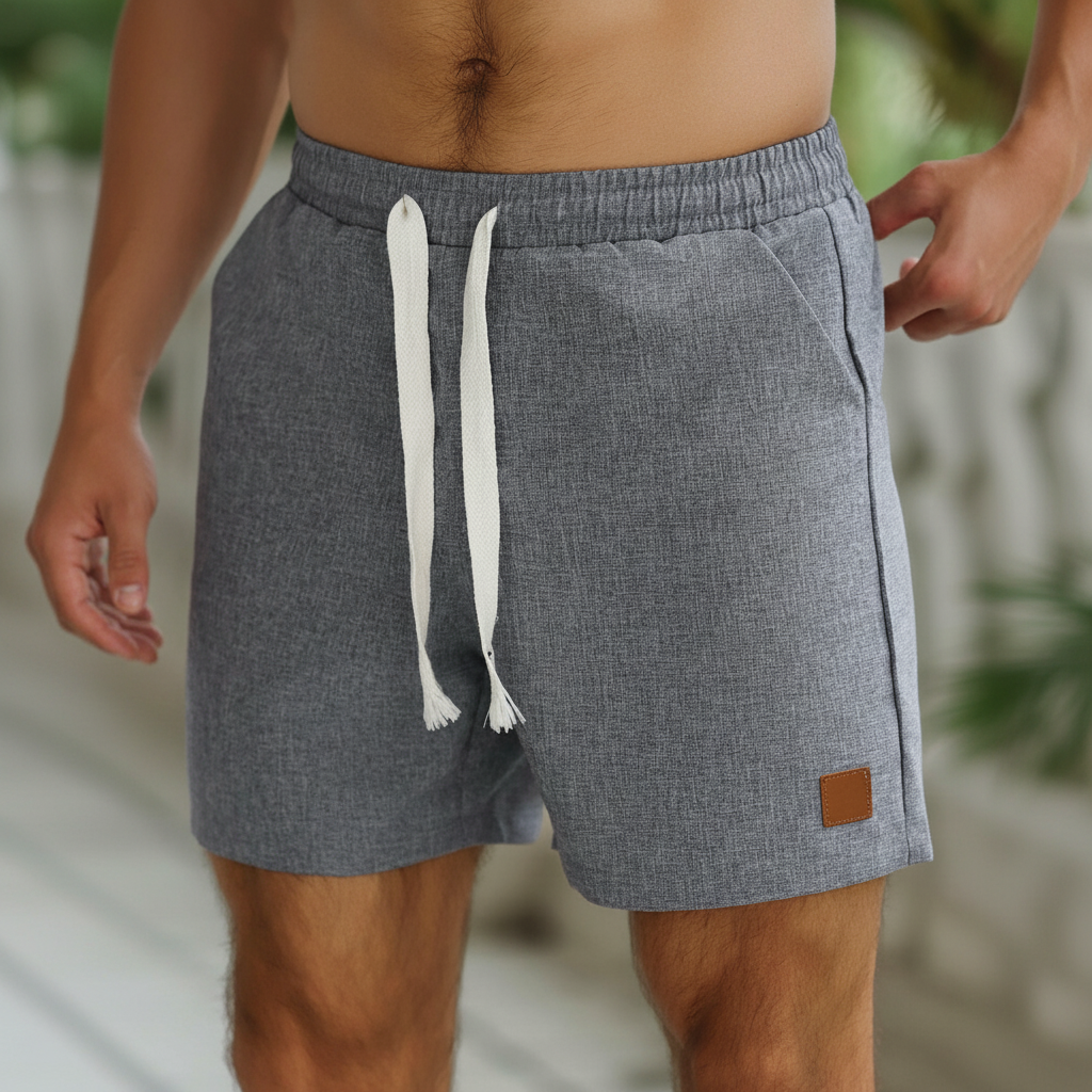Solid Color Linen Drawstring Casual Shorts For Men