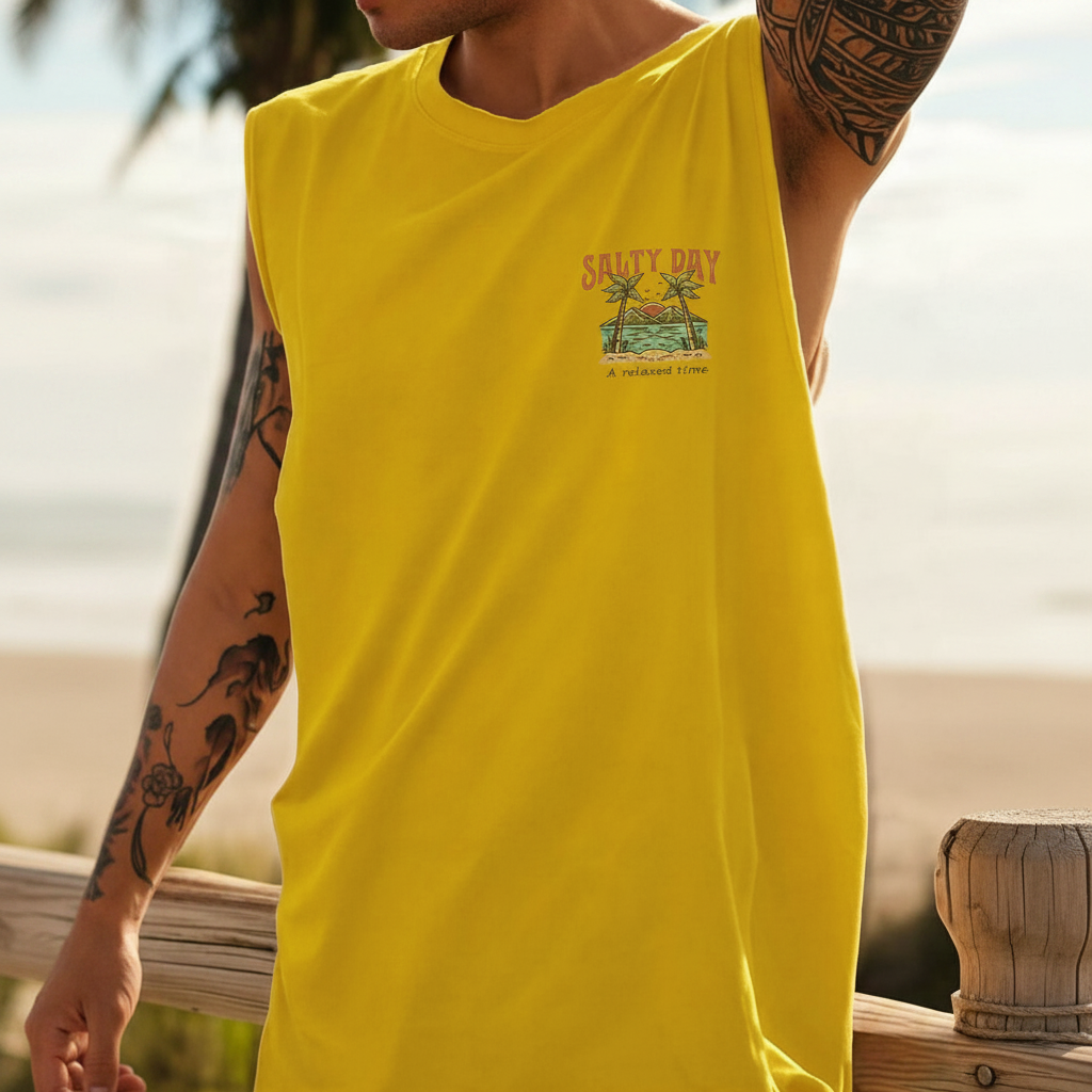 Coastal Summer Vacation Tree Print Tank Top For Men