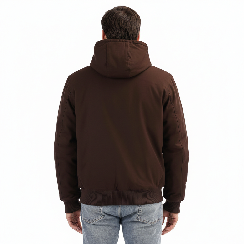 Men Loose Fit Quilted Flannel Lined Workwear Waterproof Active Jacket Hooded Work Coat 