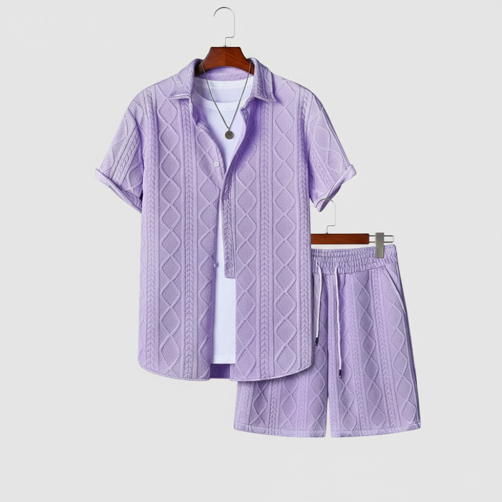 Vacation Themed Casual Style Short Sleeve Shirt And Shorts Set For Men