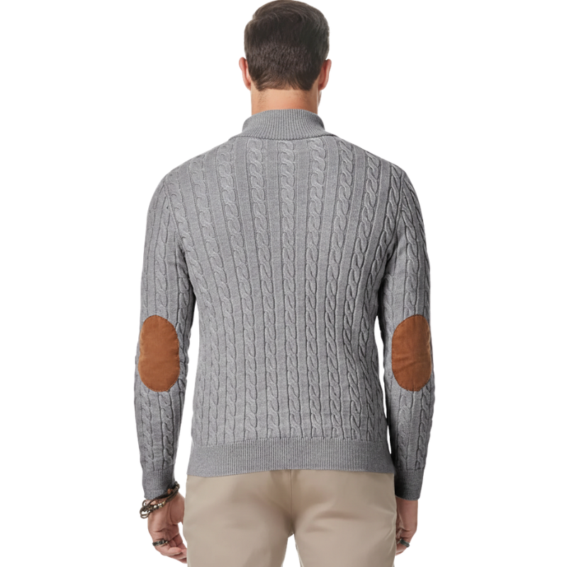 Cable Knit Stand Collar Button Pullover