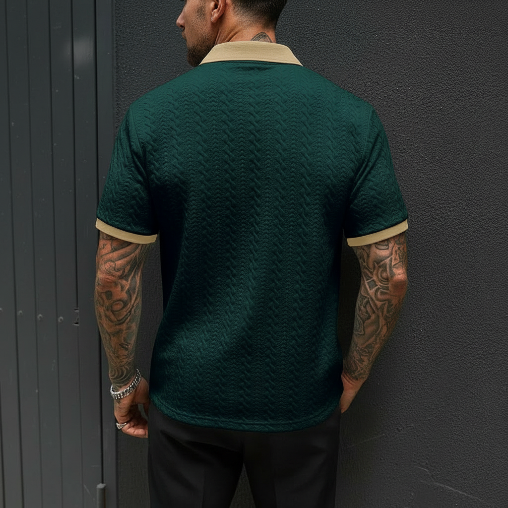 Contrast Color Short Sleeve Knitted Polo Shirt For Men
