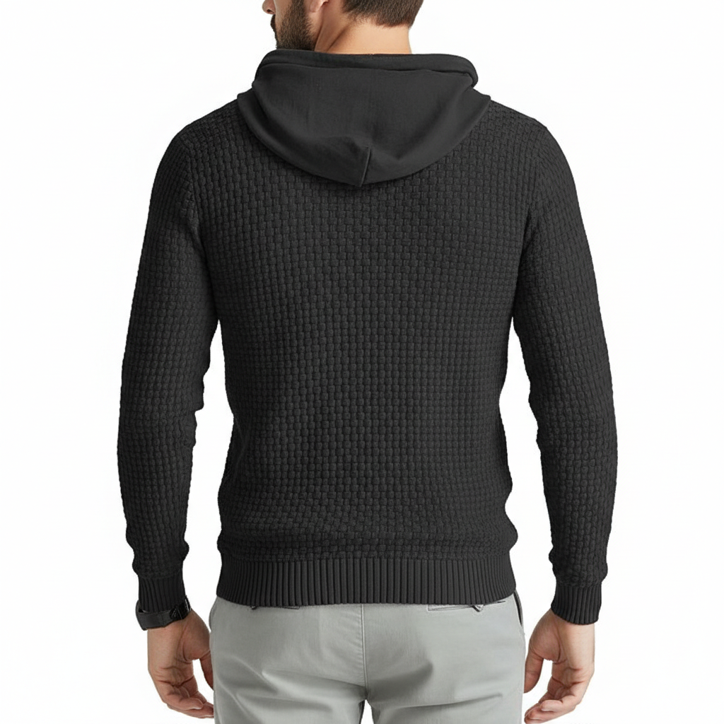 Mens Hooded Sweatshirt Long Sleeve Solid Knitted Hoodie Pullover Sweater
