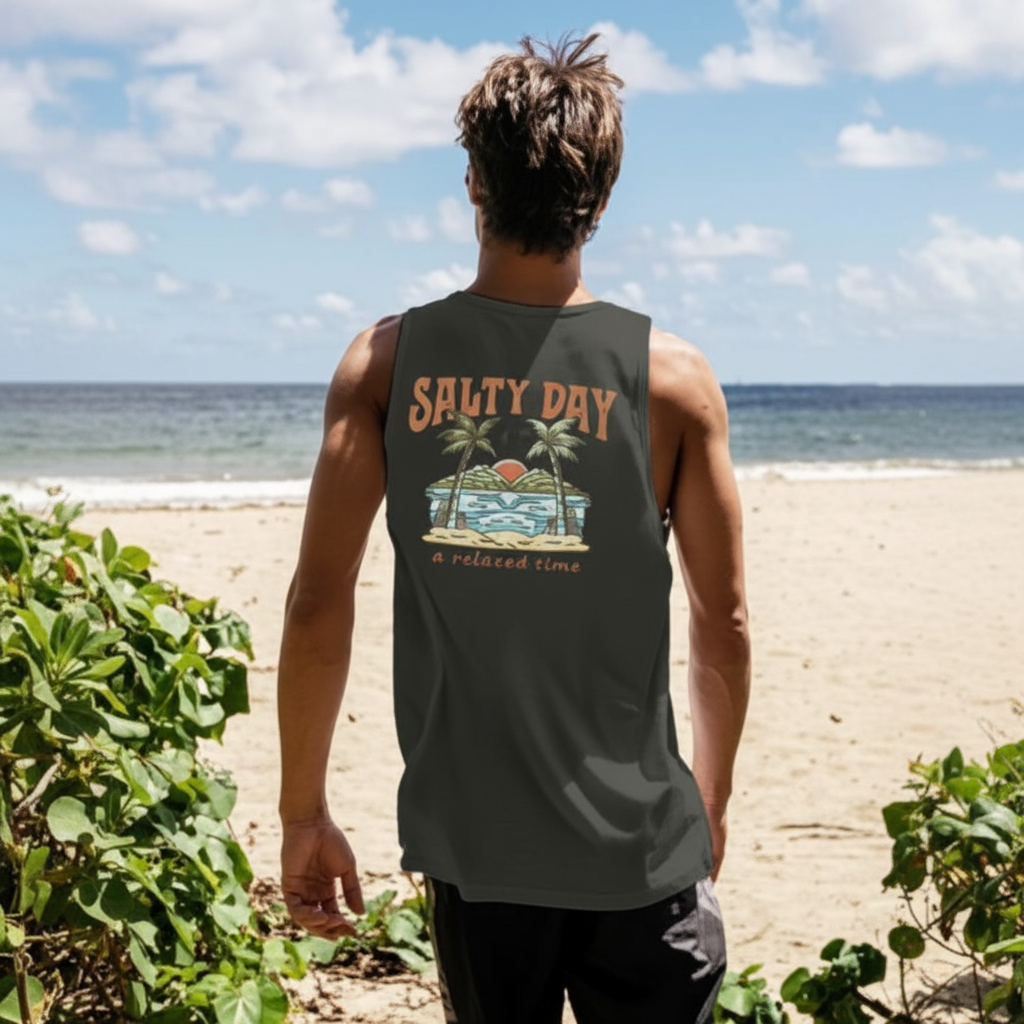 Coastal Summer Vacation Tree Print Tank Top For Men