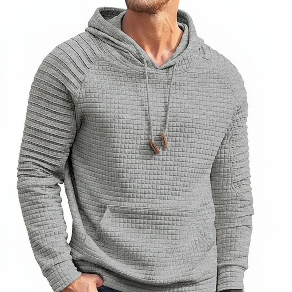  Waffle Knit Hooded Sweatshirt With Drawstring