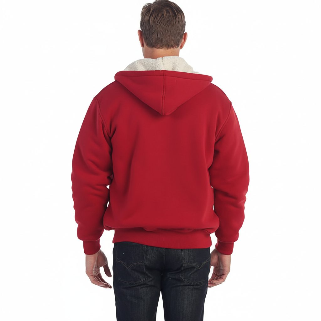 Men Soft Heavyweight Sherpa Lined Fleece Hoodie Jacket