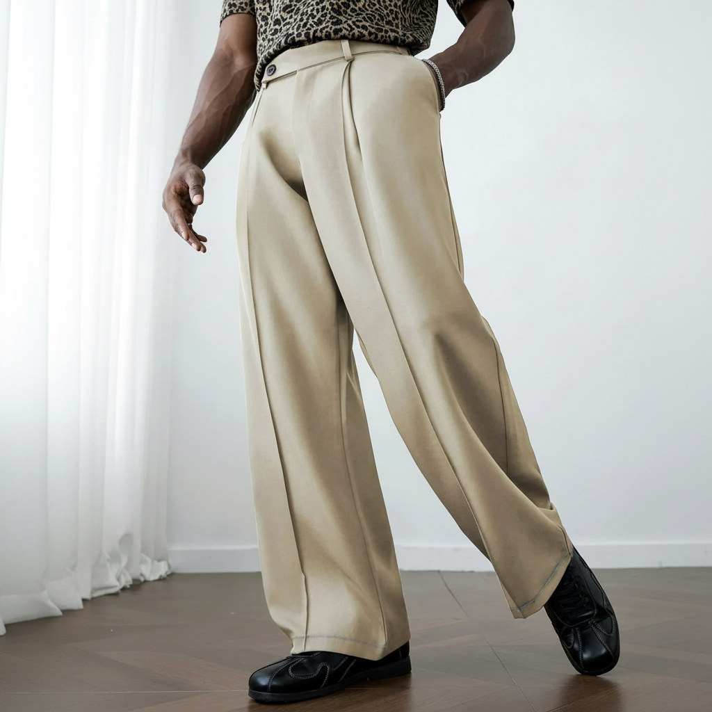 Wrinkle Resistant Wide Polyester Woven Trousers For Men