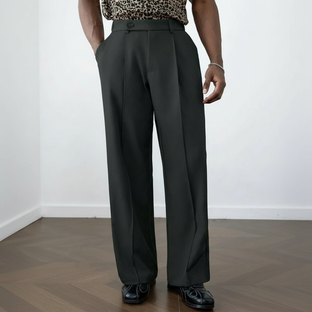 Wrinkle Resistant Wide Polyester Woven Trousers For Men