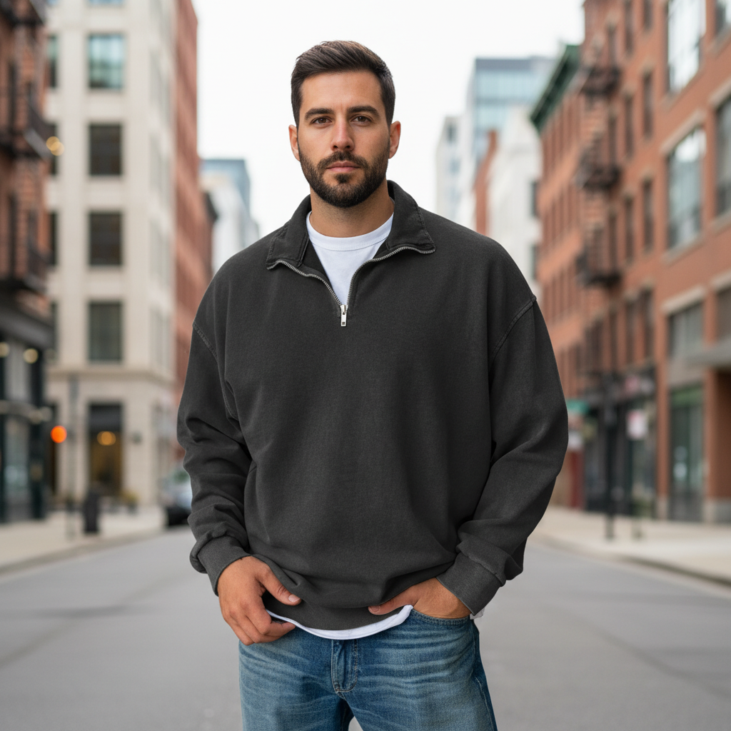 Stand Collar Half Zip Pullover For Men