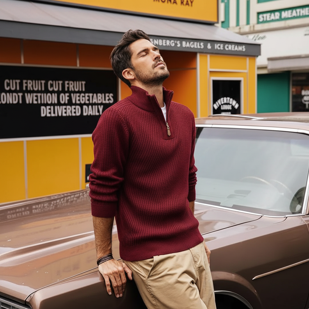 Mens Quarter Zip Pullover Sweaters Casual Slim Fit Knit Texture Sweater