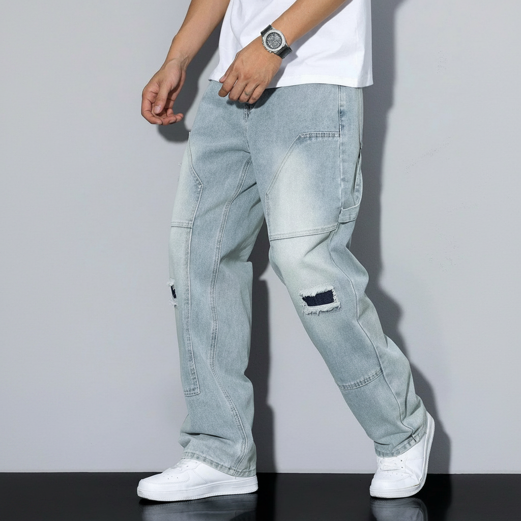Simple Ripped Pocket Jeans Regular Fit Mid Rise For Men