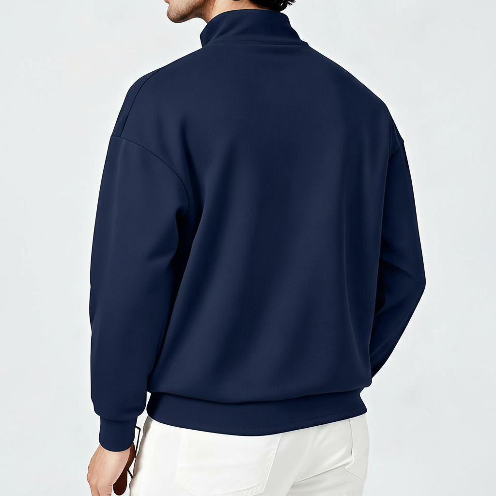 Stand Collar Zipper Half Placket Long Sleeve Sweatshirt For Men