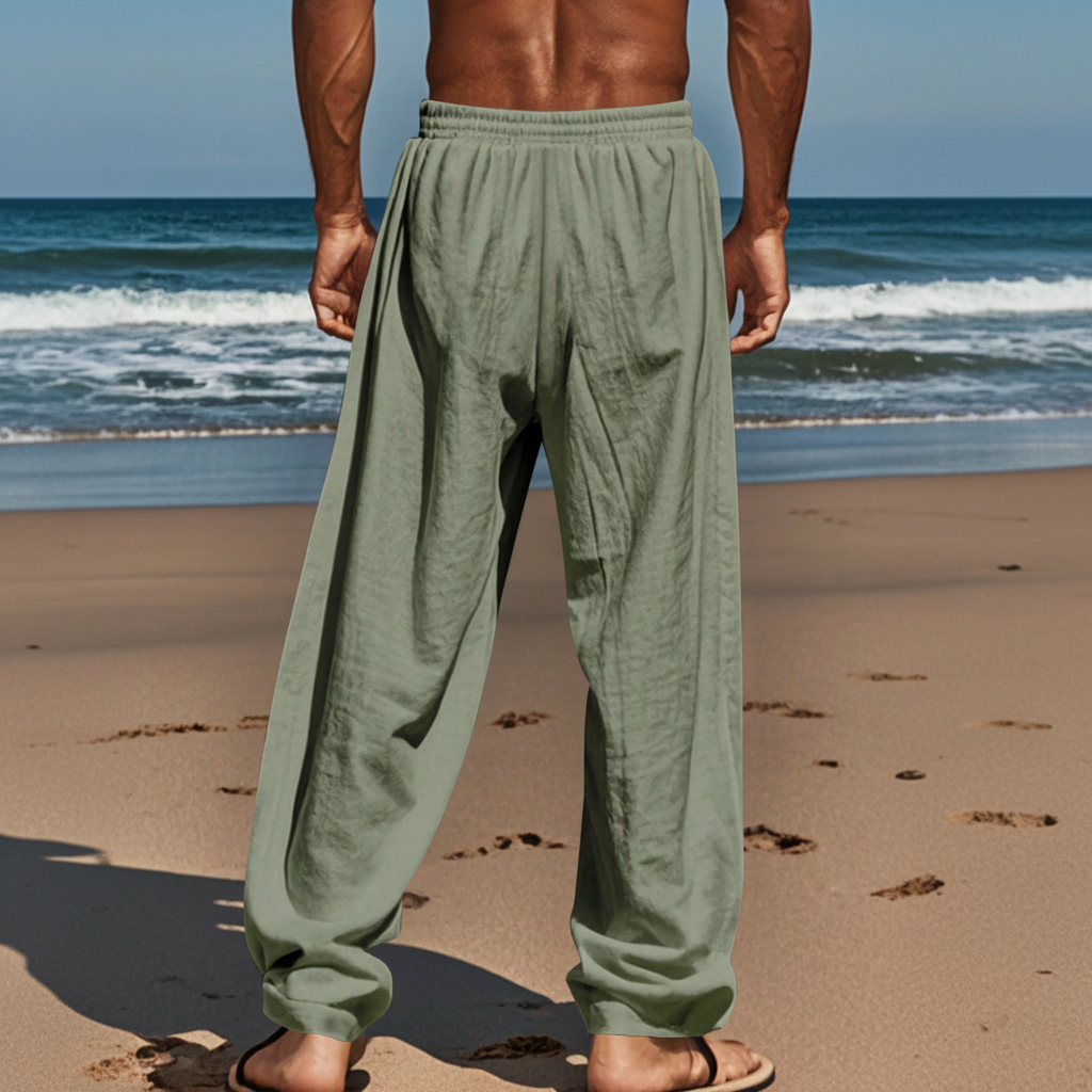 Woven Solid Loose Casual Long Pants For Men