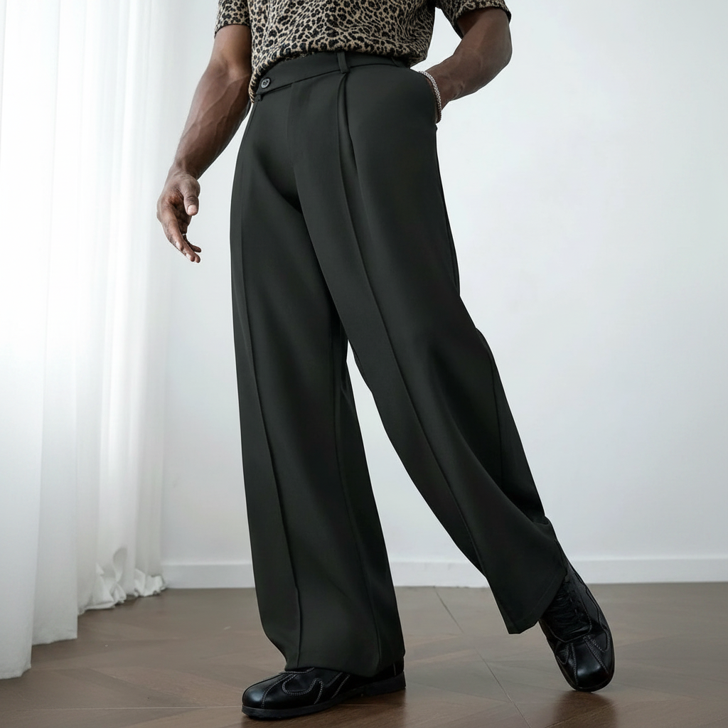 Wrinkle Resistant Wide Polyester Woven Trousers For Men