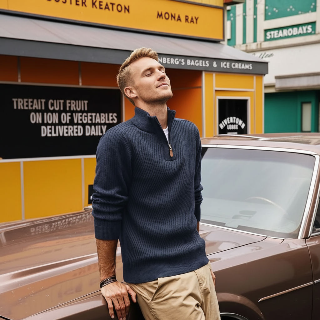 Mens Quarter Zip Pullover Sweaters Casual Slim Fit Knit Texture Sweater