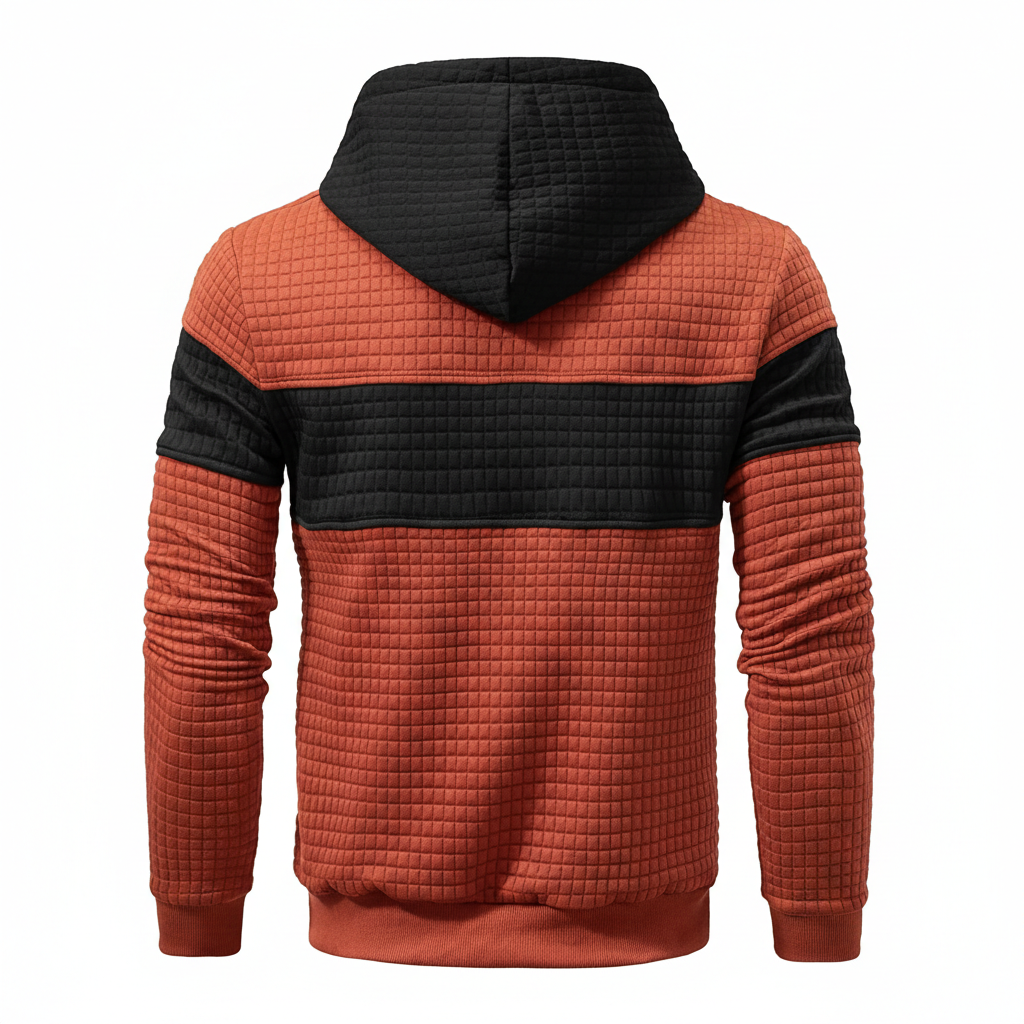 Men Sweatshirts Long Sleeve Pullover Patchwork Plaid Jacquard Hoodie Casual Drawstring Hoody Top