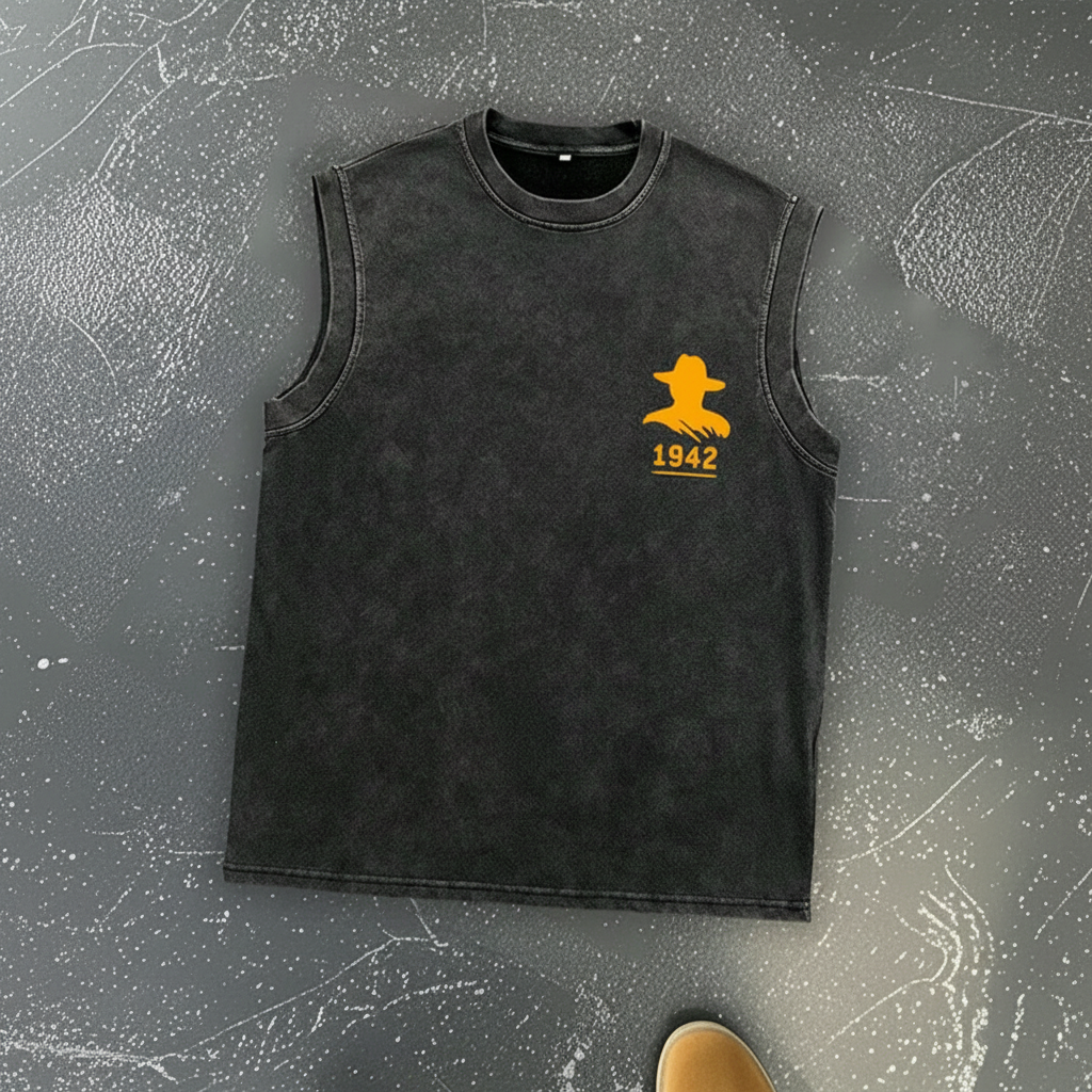 Washed Vintage Round Sleeveless Tank Top For Men
