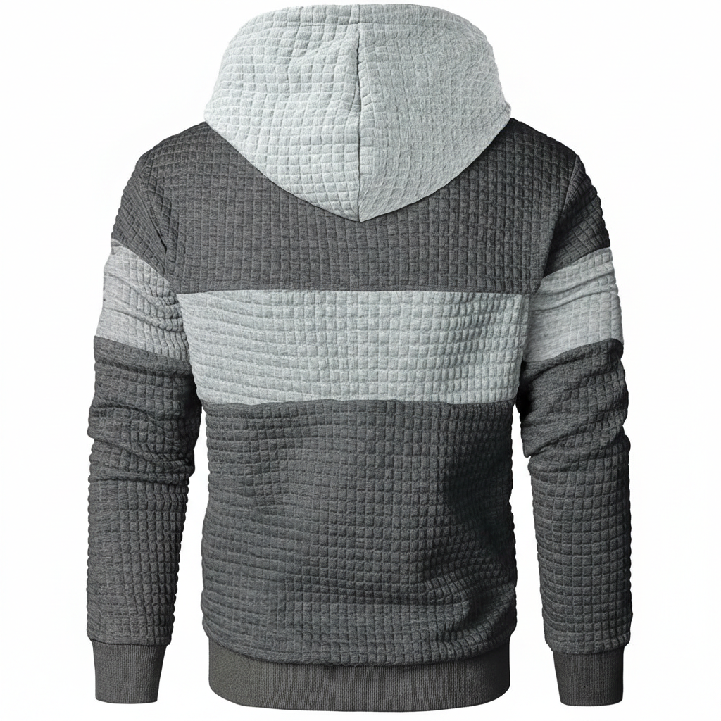 Men Sweatshirts Long Sleeve Pullover Patchwork Plaid Jacquard Hoodie Casual Drawstring Hoody Top