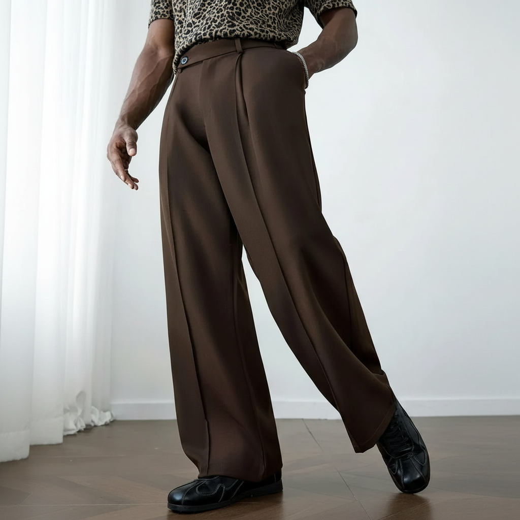 Wrinkle Resistant Wide Polyester Woven Trousers For Men