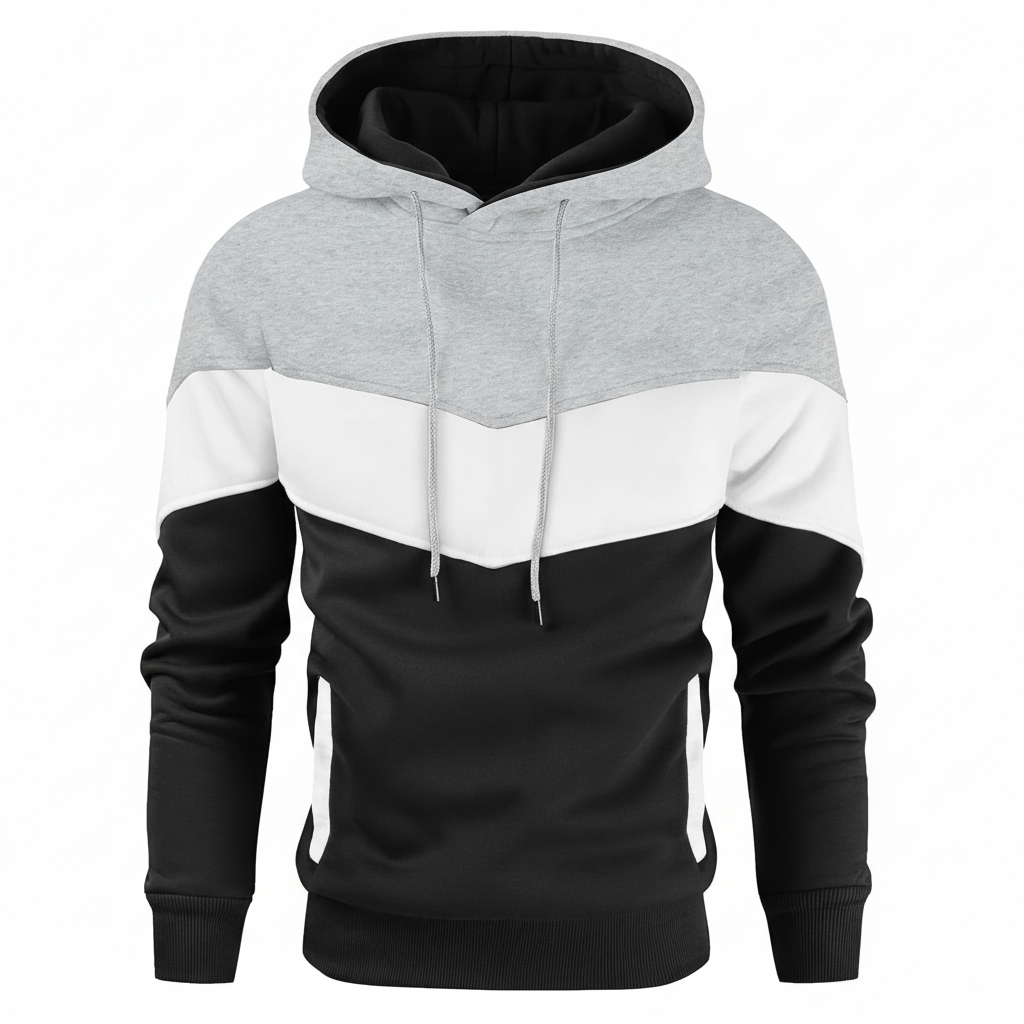  Men Novelty Color Block Pullover Fleece Hoodie Long Sleeve Casual Sweatshirt with Pocket