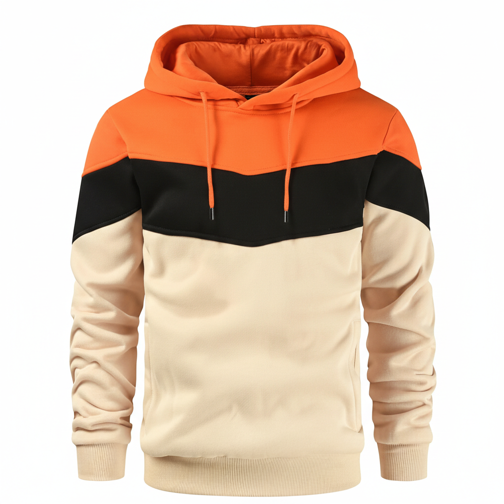  Men Novelty Color Block Pullover Fleece Hoodie Long Sleeve Casual Sweatshirt with Pocket