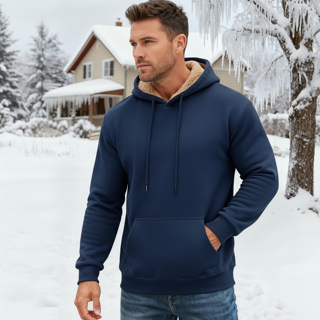 Heavy Sherpa Lined Pullover Hoodie For Men