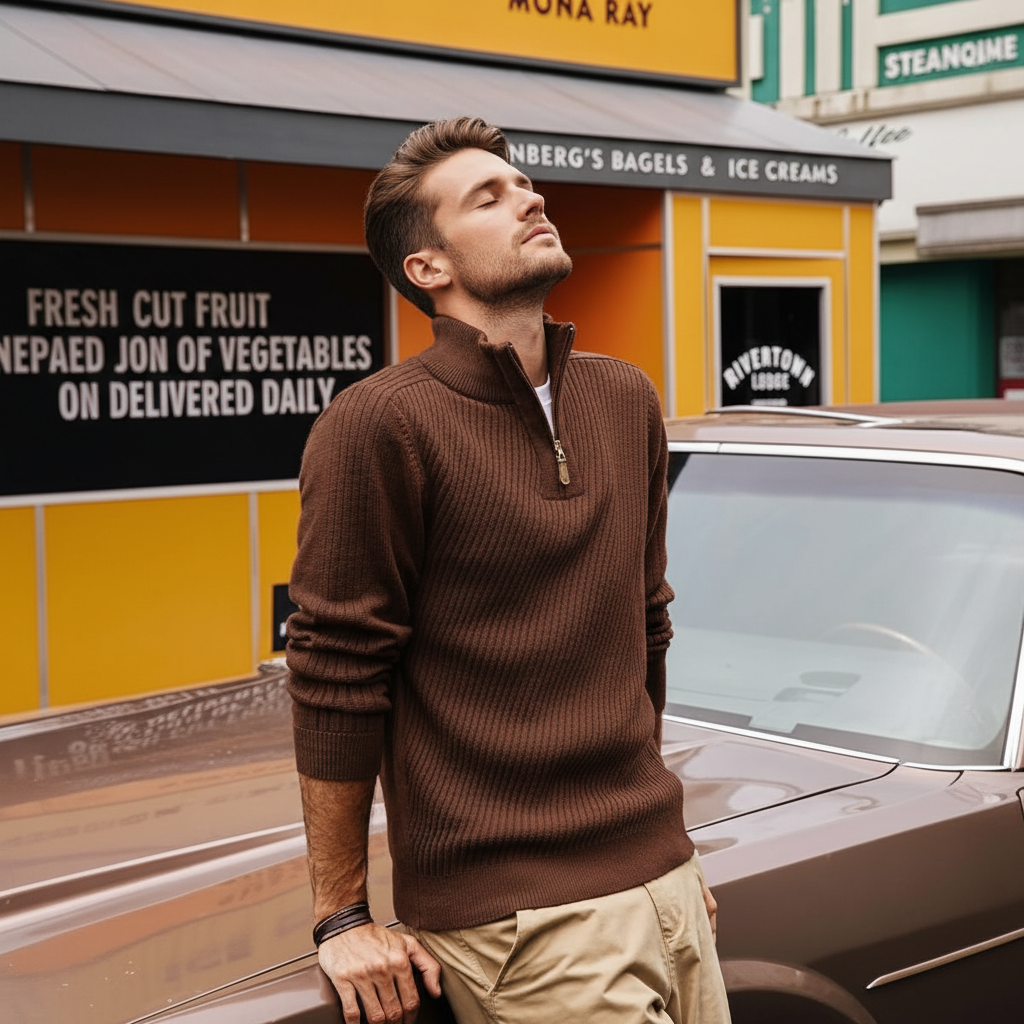 Mens Quarter Zip Pullover Sweaters Casual Slim Fit Knit Texture Sweater