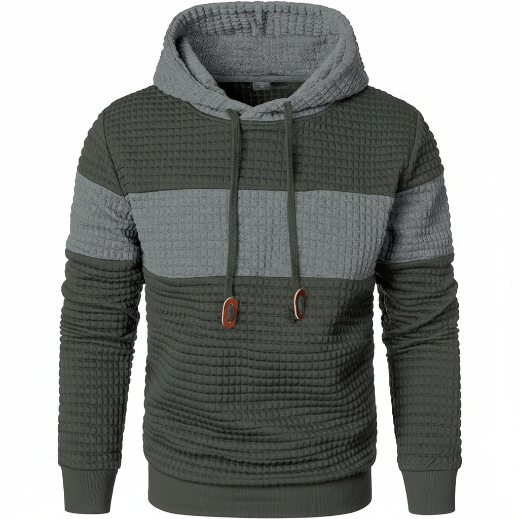 Men Sweatshirts Long Sleeve Pullover Patchwork Plaid Jacquard Hoodie Casual Drawstring Hoody Top