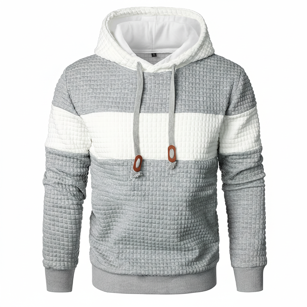 Men Sweatshirts Long Sleeve Pullover Patchwork Plaid Jacquard Hoodie Casual Drawstring Hoody Top