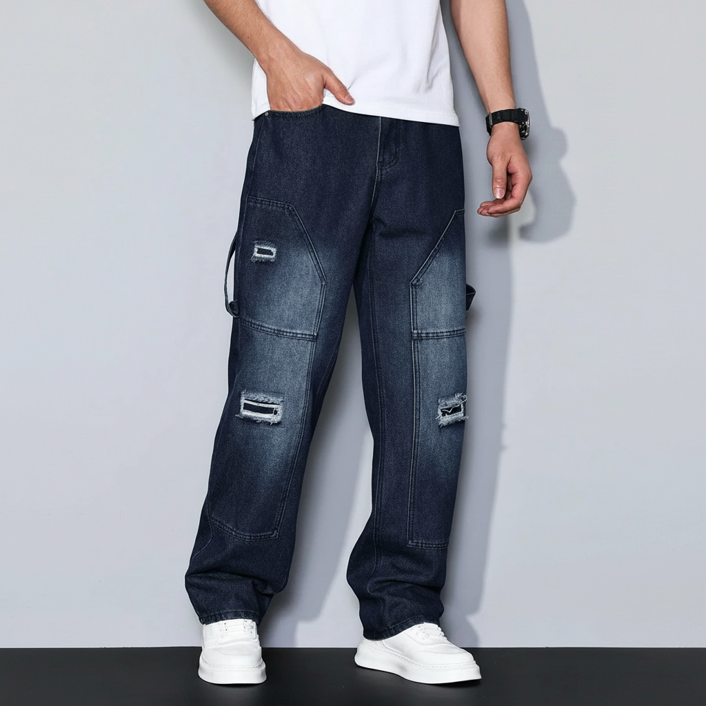Simple Ripped Pocket Jeans Regular Fit Mid Rise For Men
