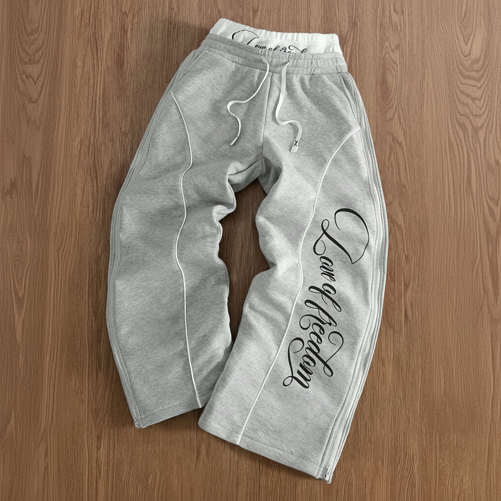 Street Style Wide Pants With Double Zipper And Side Panels