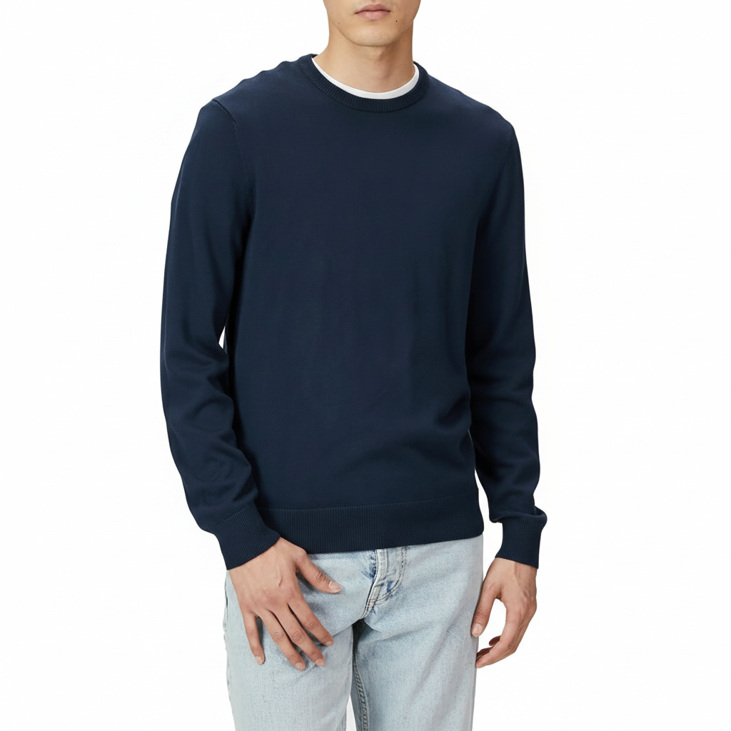 Men's Long-Sleeve Crewneck Sweater, 100% Cotton, Big & Tall Options Available