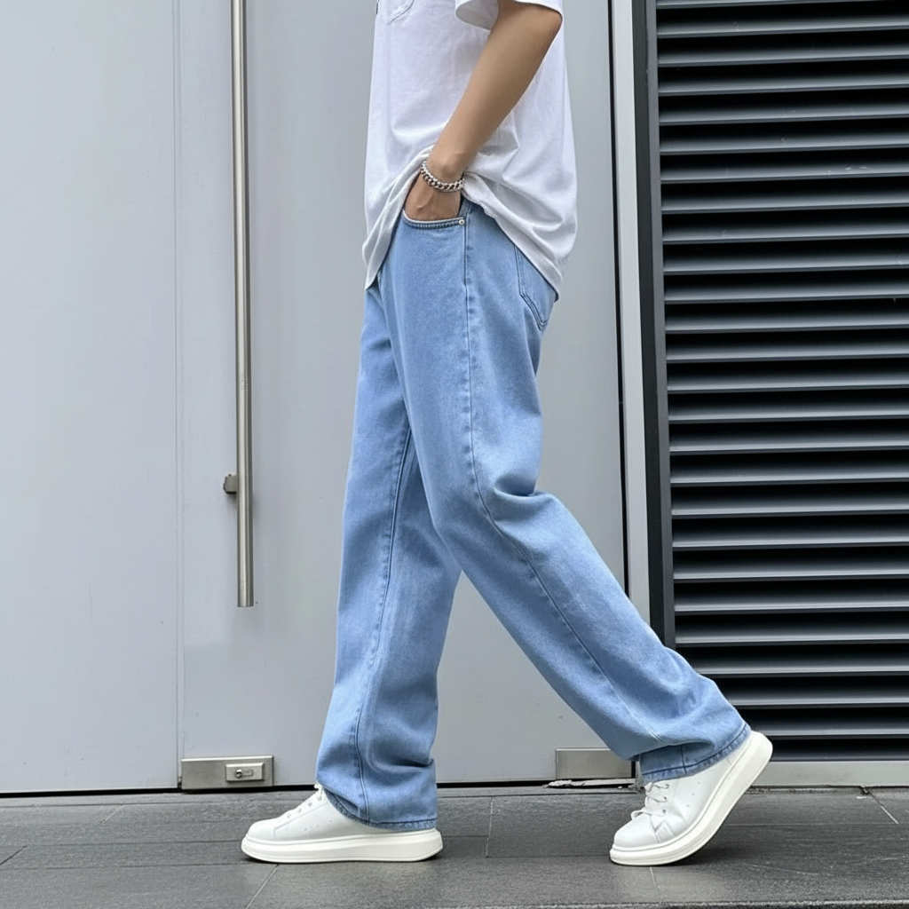Loose Slant Pocket Baggy Straight Jeans