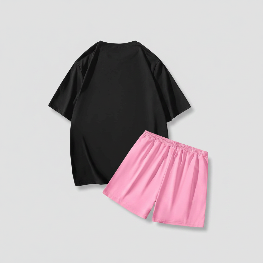 Cartoon Bear Printed Short Sleeve T Shirt And Drawstring Shorts Set For Men