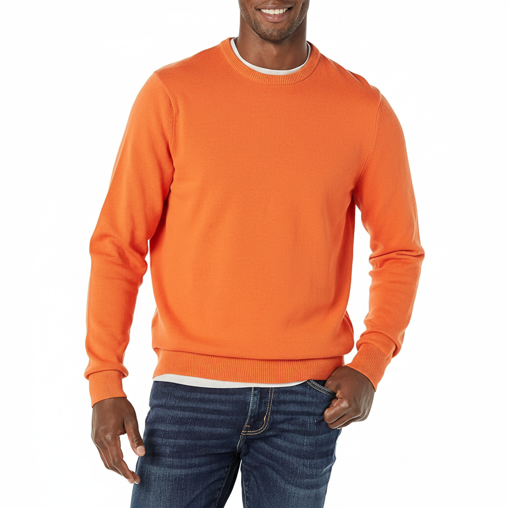Men's Long-Sleeve Crewneck Sweater, 100% Cotton, Big & Tall Options Available
