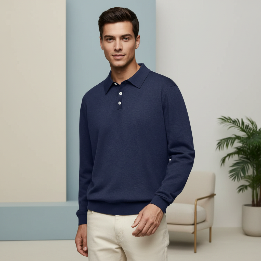 Fine Gauge Cashmere Polo Shirt For Men
