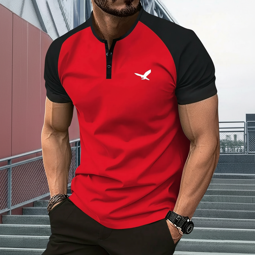 American Style Print Henley Short Sleeve T Shirt With Shorts For Men