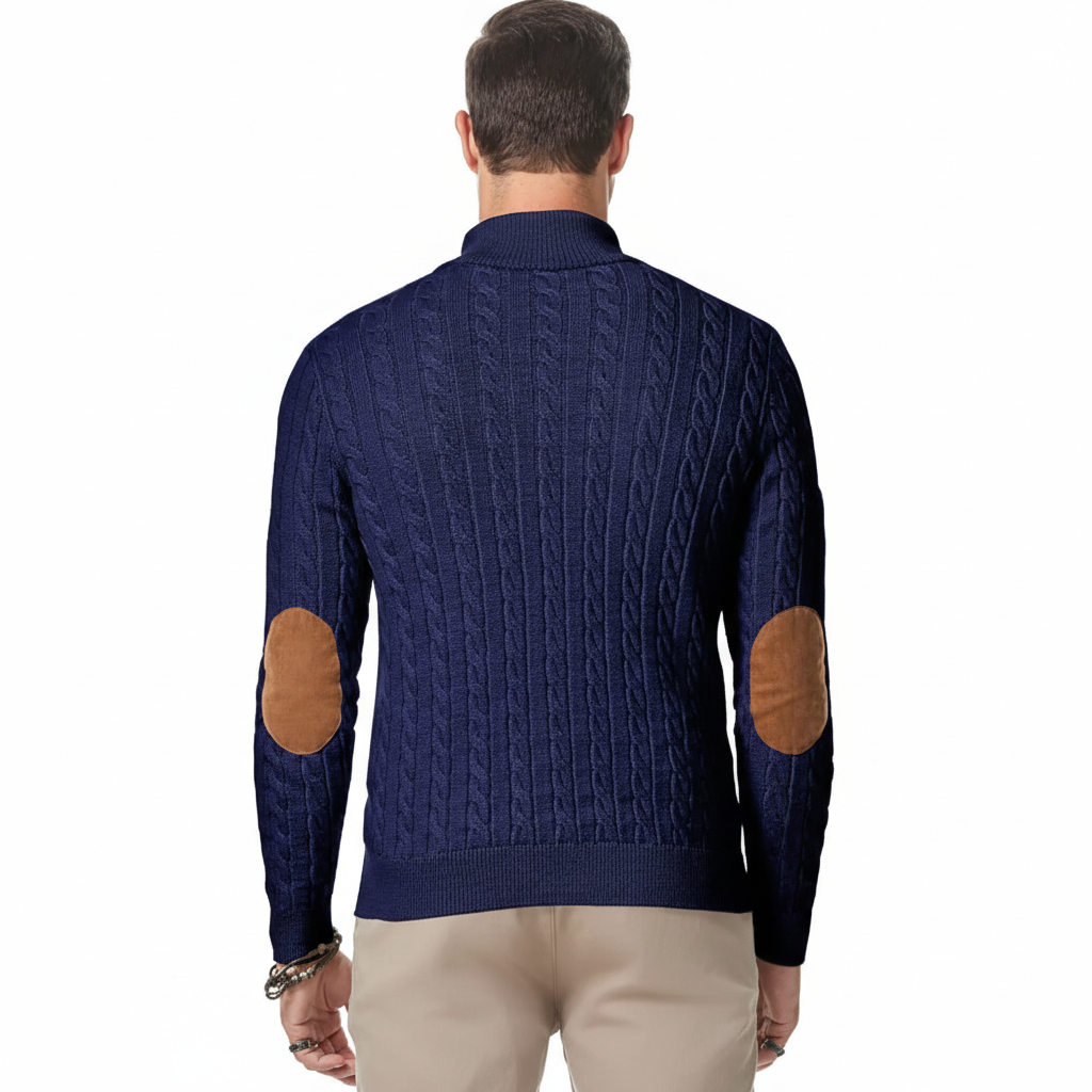 Cable Knit Stand Collar Button Pullover