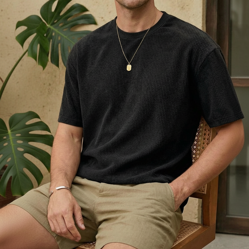 Loose Fit Round Short Sleeve Tee Shirt For Men