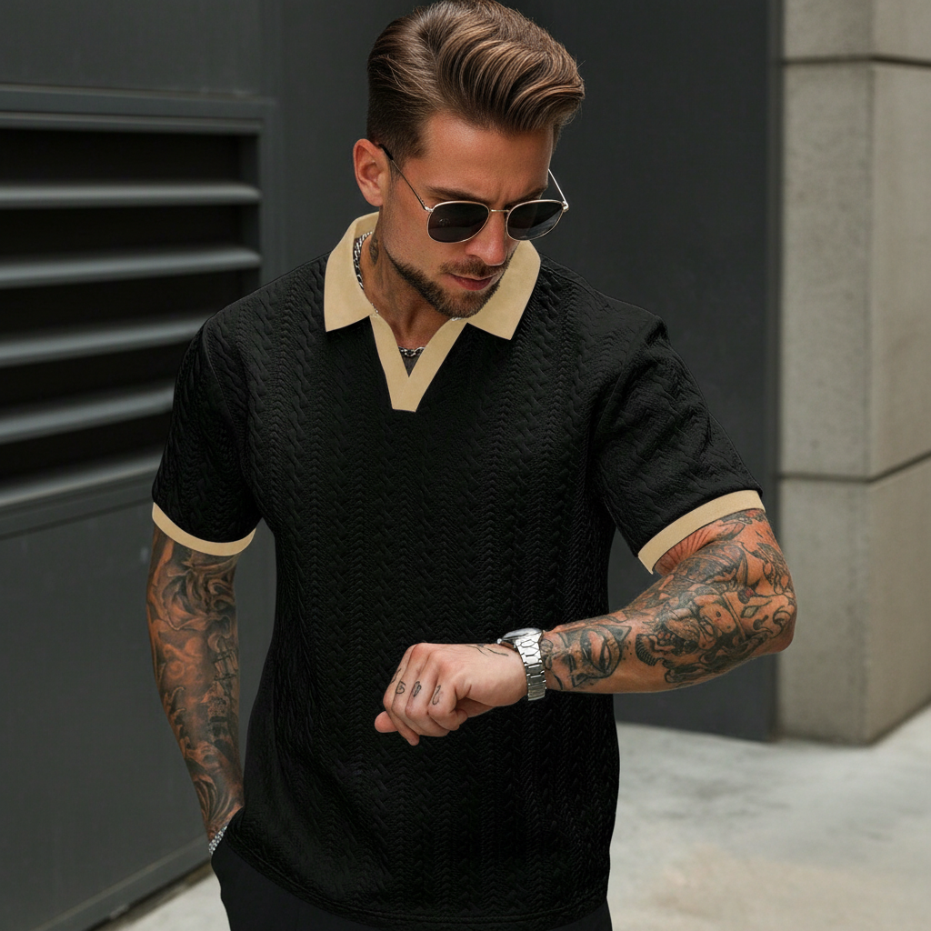Contrast Color Short Sleeve Commuter Polo Shirt For Men