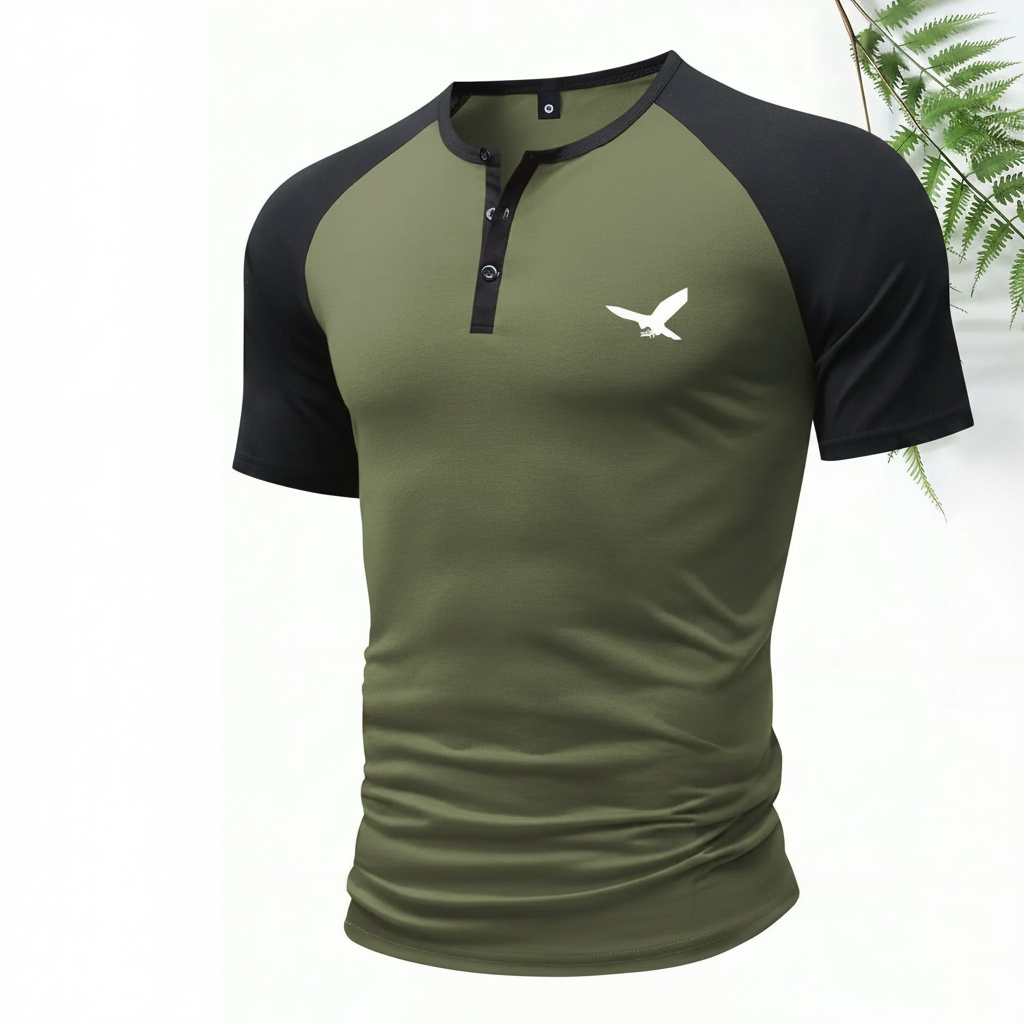 American Style Print Henley Short Sleeve T Shirt With Shorts For Men