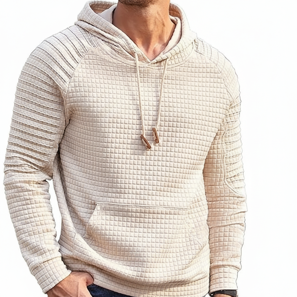  Waffle Knit Hooded Sweatshirt With Drawstring