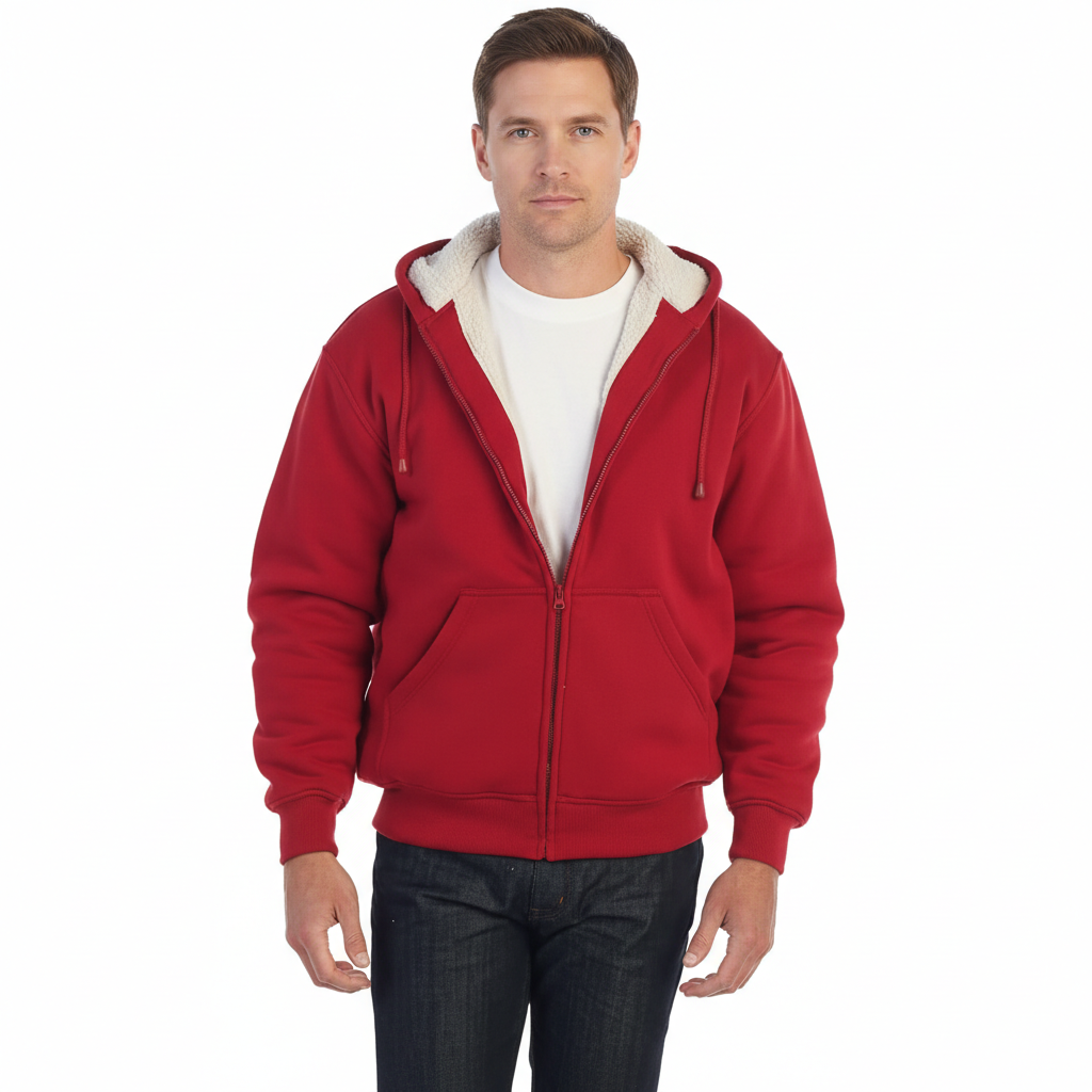 Men Soft Heavyweight Sherpa Lined Fleece Hoodie Jacket